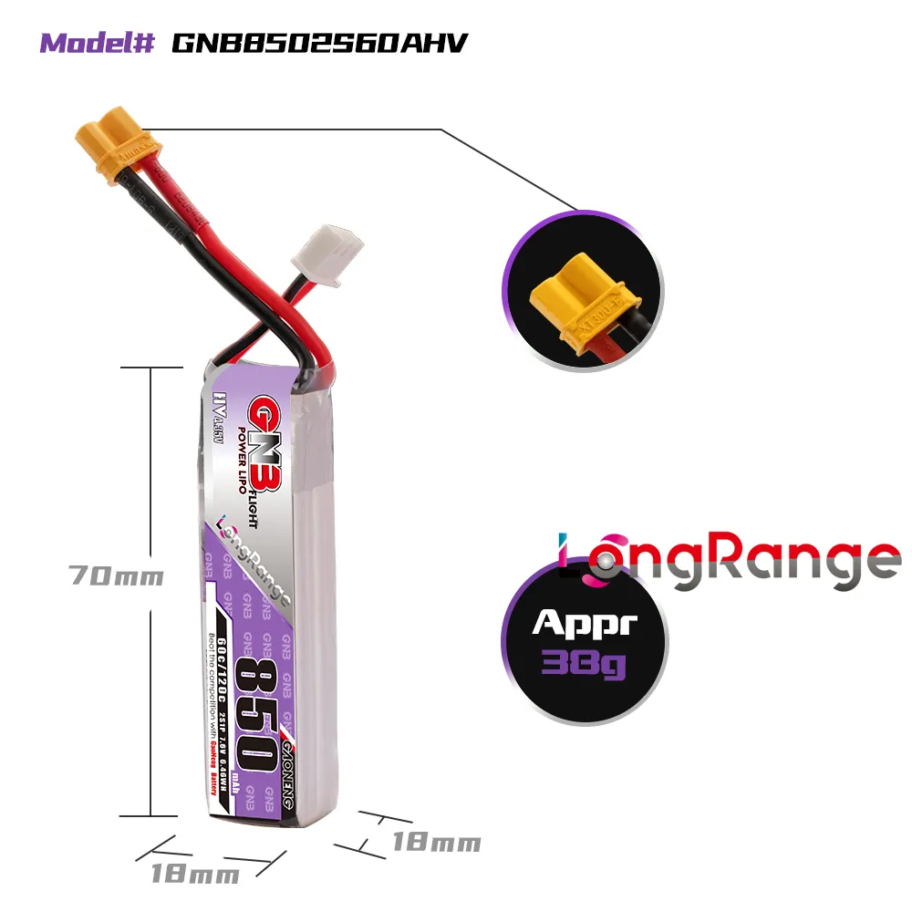ガオネン GNB リポバッテリー 850mAh 2S 7.6 - Drone Kit Long Range のレビューと価格